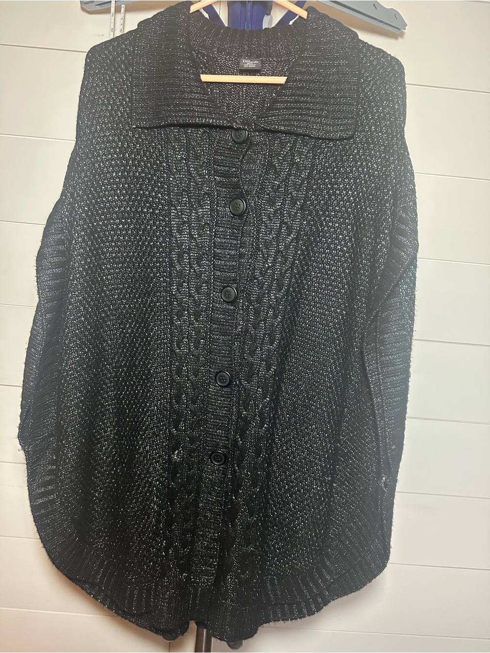 #124 Button-Front Black Cable Knit Women's Cardigan Sweater
